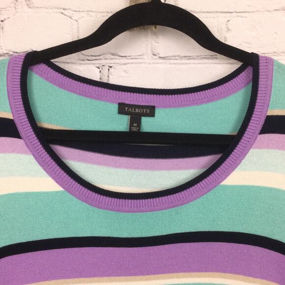 Talbots Scoop Neck Classic Lightweight Striped Preppy Casual Knit Sweater M - Picture 6 of 12